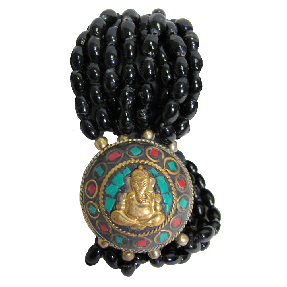 Ganesh Tibetan Vintage Coral & Turquoise Black Onyx Tribal Bead Strand Bracelet - Ambali Fashion Bracelets accessory, bohemian, boho, bracelet, casual, classic, ethnic, gypsy, hippie, meditat