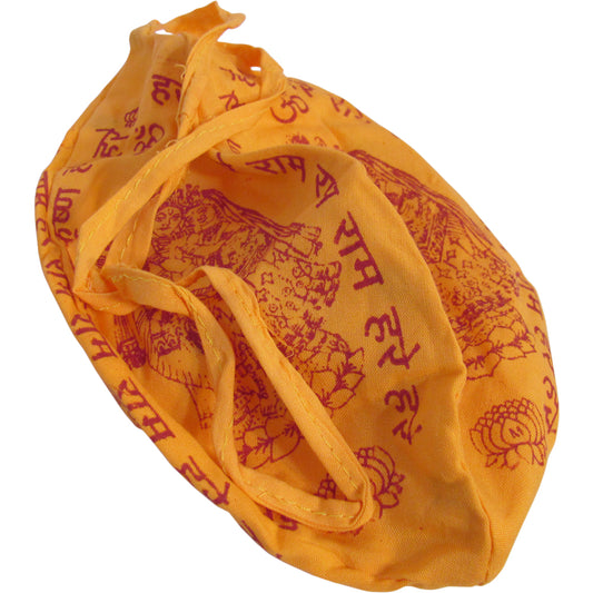Indian Ethnic Print Saffron Gold Prayer Cotton Mala Bag Mantra Meditation - Ambali Fashion Tote Bag accessory, beach, bohemian, boho, ethnic, festival, gypsy, hindu, new age, spiritual, summe